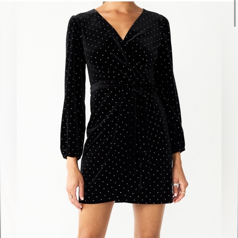 Nine West Long Sleeve Black Velvet Silver Studded